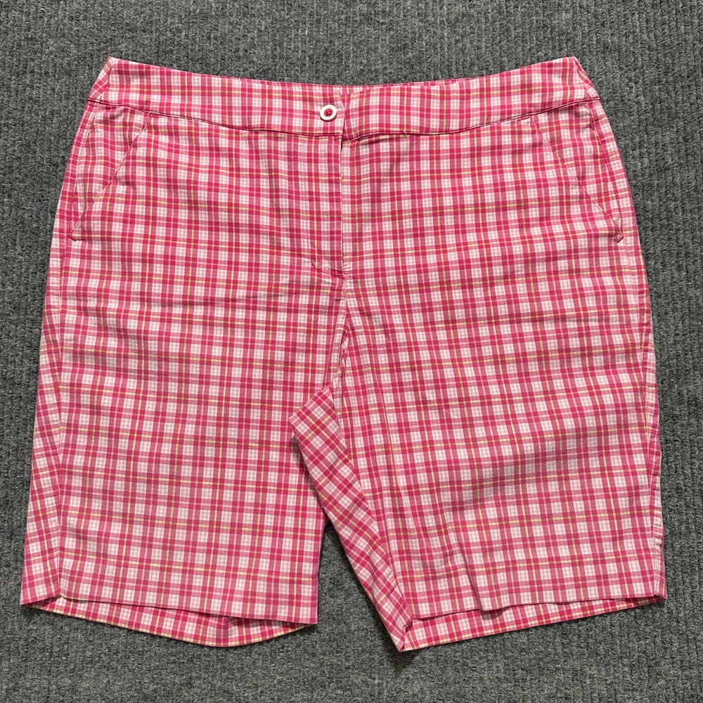Greg Norman Womens‎ Chino Shorts Size 10 Red Plaid Flat Front Outdoor High Rise